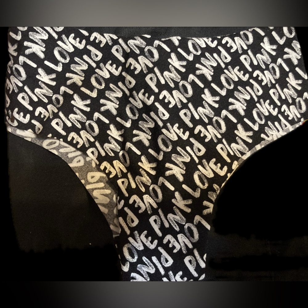 Pink brand logo black-white panties nwt